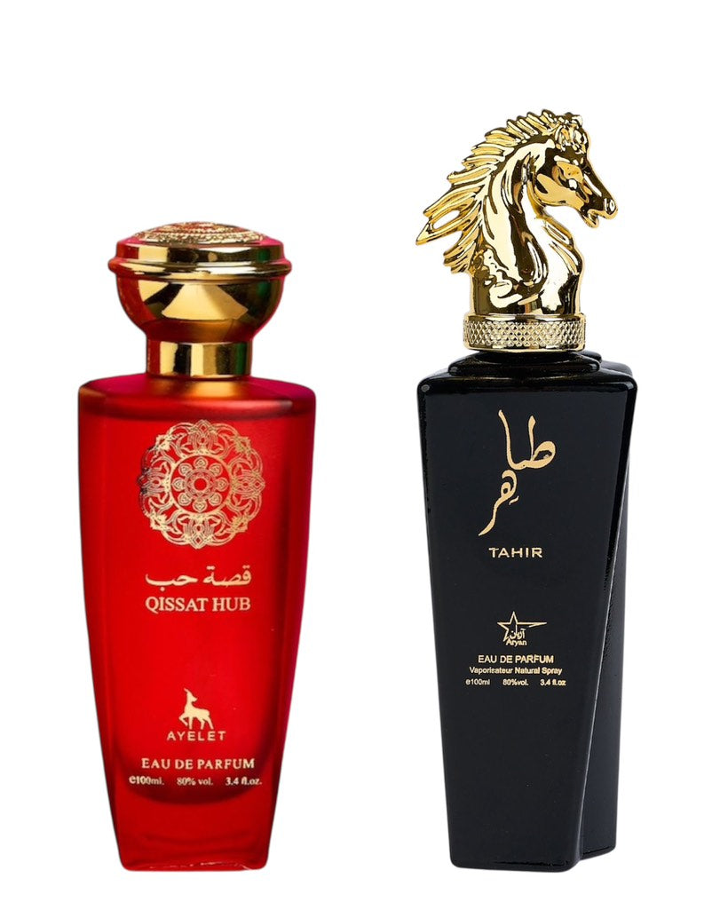 Set 2 Parfumuri Orientale (Dama + Barbat) - Qissat Hub Red + Tahir