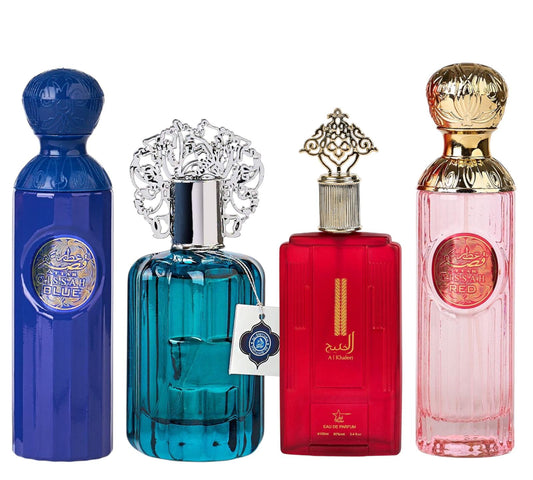Set 4 Parfumuri Orientale ( 2xDama + 2xBarbat ) - Attar Gissah Blue + Majd Al Emarat + Lamast + Attar Gissah Red