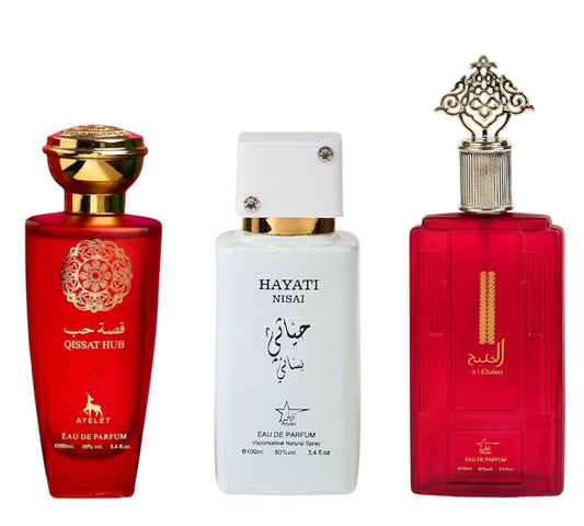 Set 3 Parfumuri Orientale De Dama - Qissat Hub Red + Hatati Nisai + Lamast