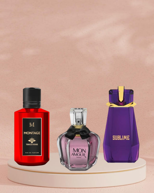 Set 3 Parfumuri ( 2 x Dama + Barbat ) - Tobacco Rouge + Mon Amour + Sublime