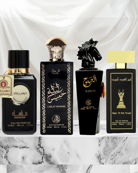 Set 4 Parfumuri Orientale De Barbati - Dirham Gold + Lailat Khamise + Aljmoh + Ameer Al Oud Aswad