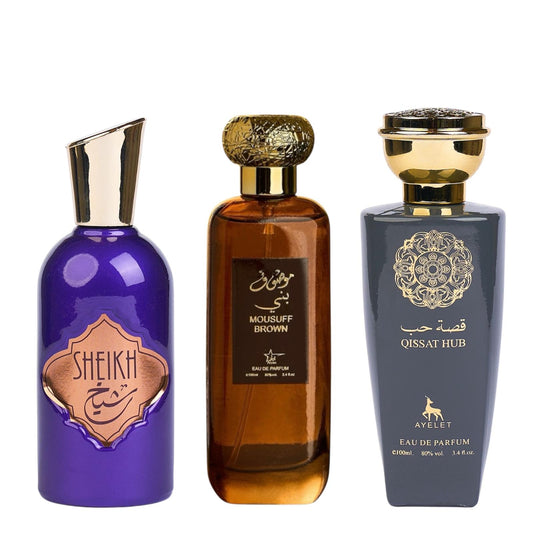Set 3 Parfumuri Orientale De Barbati - Sheikh + Mousuff Brown + Qissat Grey