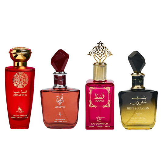 Set 4 Parfumuri Orientale de Dama - Qissat Hub Red + Anaya + Bint Haroon + Lamast