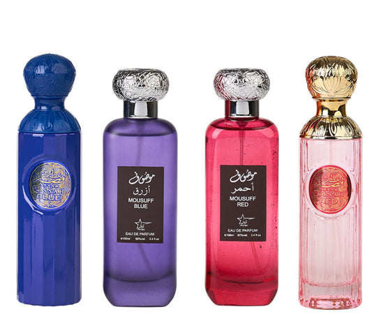 Set 4 Parfumuri Orientale ( 2xDama + 2xBarbat ) - Attar Gissah Blue + Mousuff Blue + Mousuff Red + Attar Gissah Red
