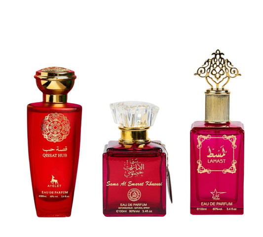 Set 3 Parfumuri Orientale De Dama - Qissat Hub Red + Samaa + Lamast