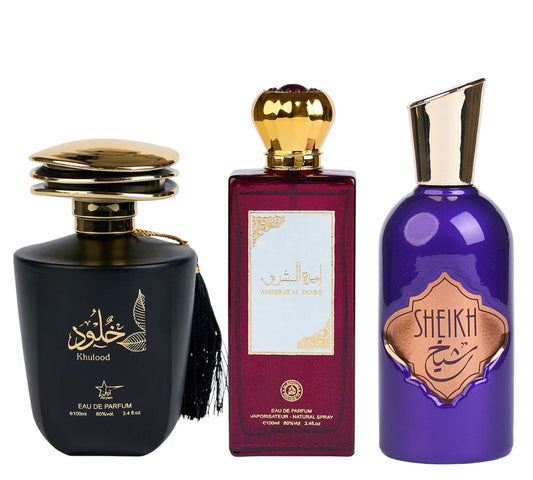 Set 3 Parfumuri Orientale De Barbati - Khulood + Amerat Purple + Sheikh